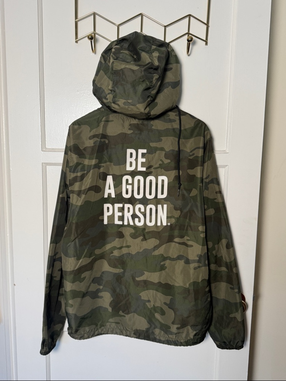 Camouflage Hooded Raincoat - Green Camo "Be A Good Person"